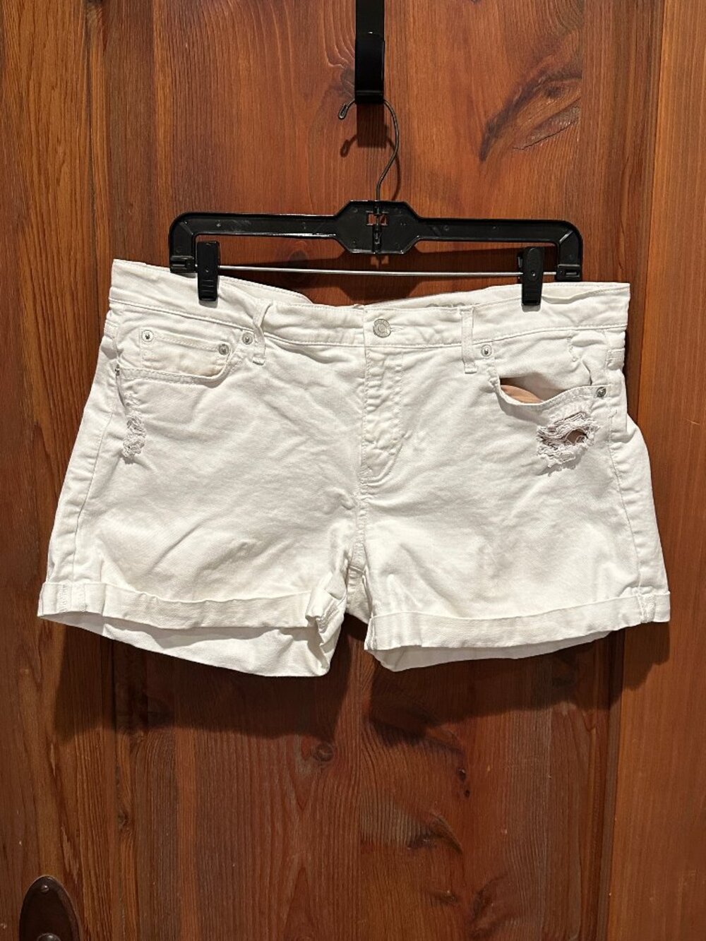 GAP Women's 1969 White Denim Distressed Shorts Zip Fly Size 10 / 30" Waist